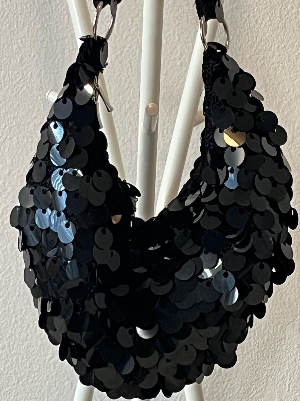 Vintage Y2K Black Sequin Embellished Crescent Shoulder Bag NWOT